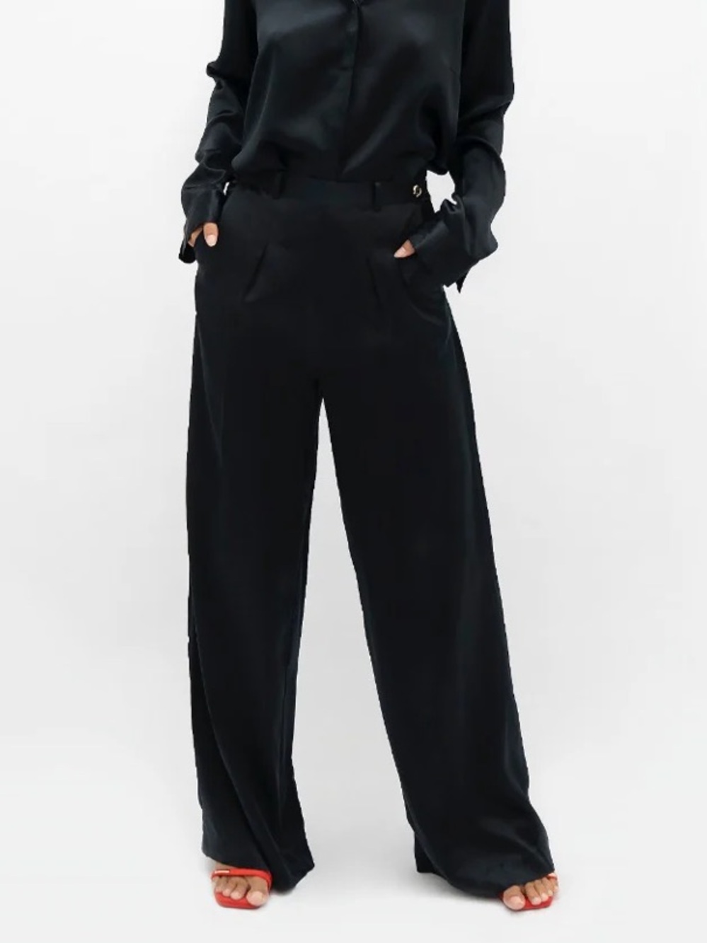 Nordstrom 1People New Branson Wide Leg Pants 100% Regenerated Silk Black